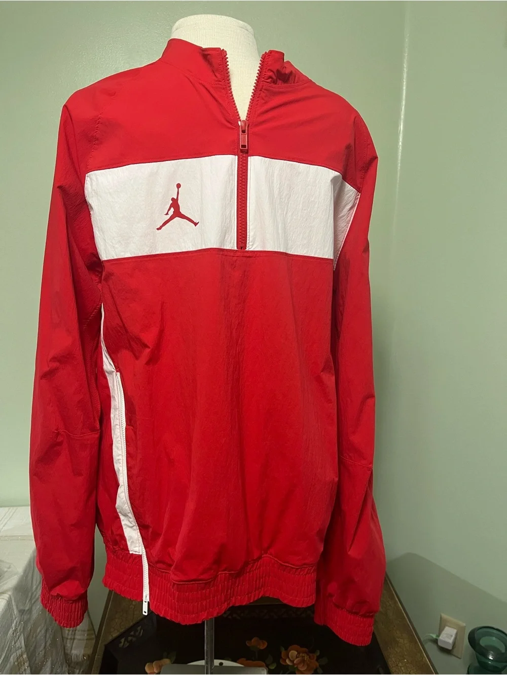Jordan Team Woven Windbreaker Jacket Red White Men Size M Half Zip